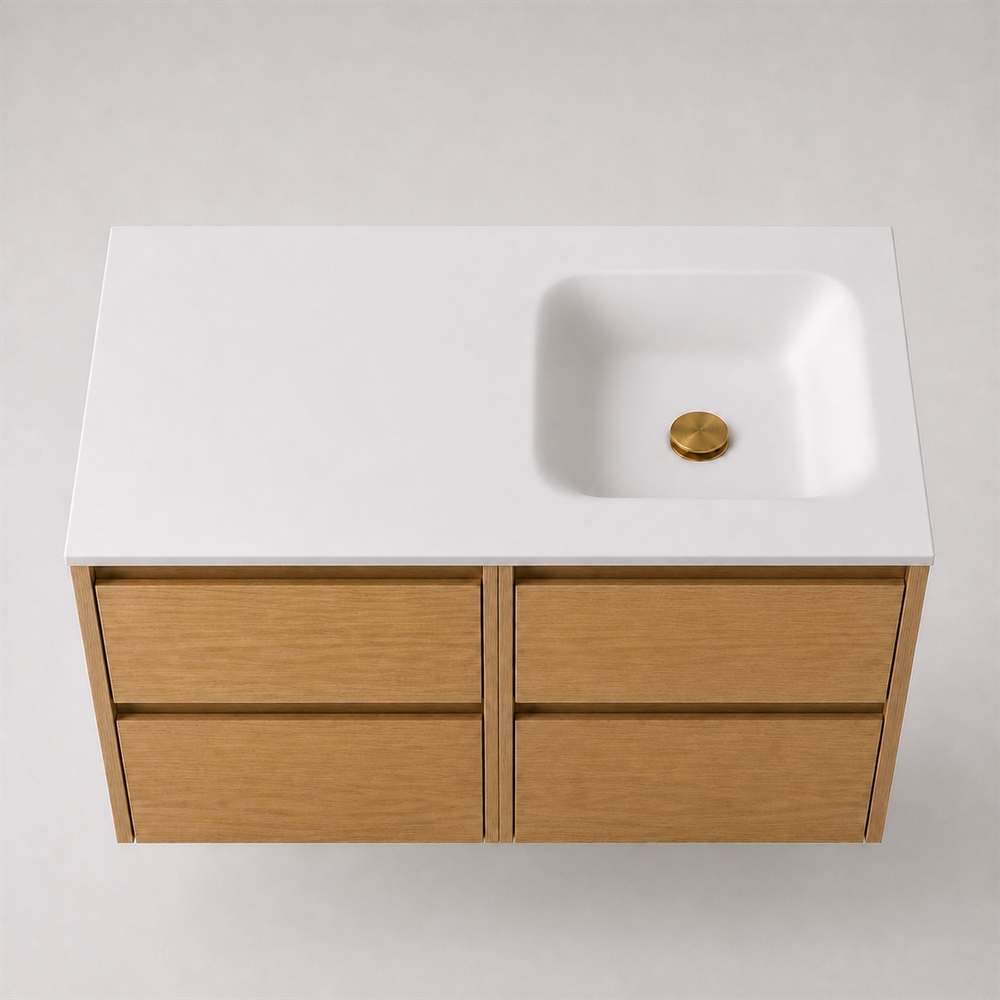 Corian badrumsskiva 102 cm inkl. Type 7-handfat, höger, Glacier White