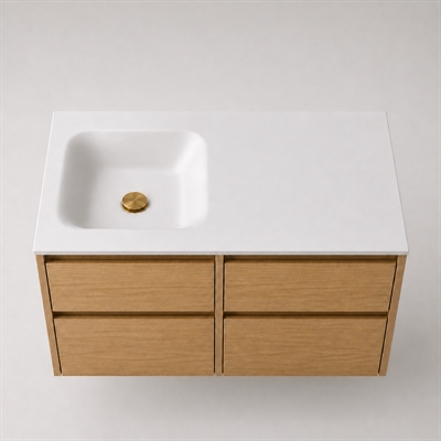 Corian badrumsskiva 102 cm inkl. Type 7-handfat, vänster, Glacier White
