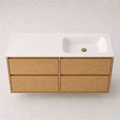 Corian badrumsskiva 122 cm inkl. Lux-handfat, höger, Glacier White