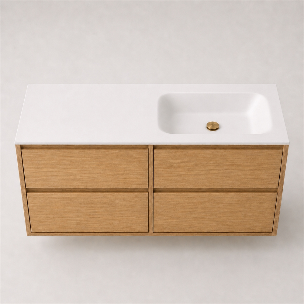 Corian badrumsskiva 122 cm inkl. Lux-handfat, höger, Glacier White