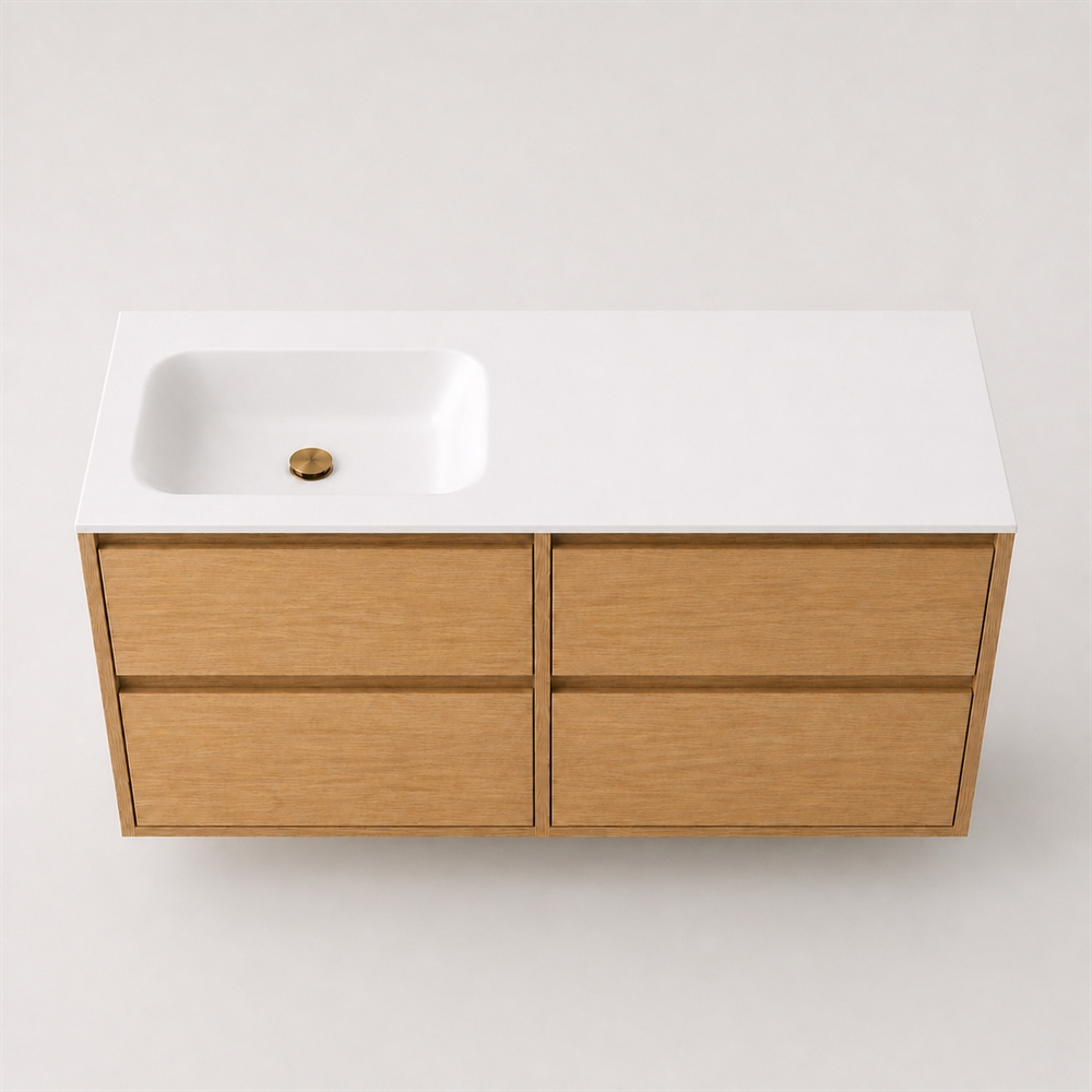 Corian badrumsskiva 122 cm inkl. Lux-handfat, vänster, Glacier White