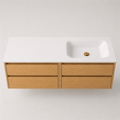 Corian badrumsskiva 142 cm inkl. Lux-handfat, höger, Glacier White