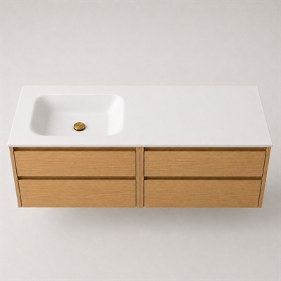 Corian badrumsskiva 142 cm inkl. Lux-handfat, vänster, Glacier White