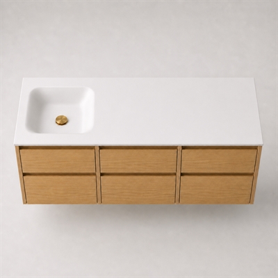 Corian badrumsskiva 152 cm inkl. Type 7-handfat, vänster, Glacier White