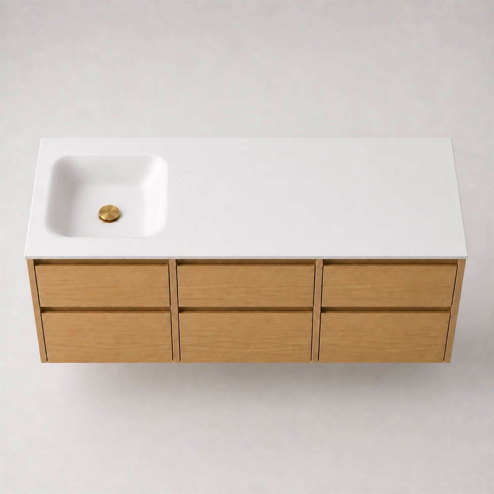 Corian badrumsskiva 152 cm inkl. Type 7-handfat, vänster, Glacier White