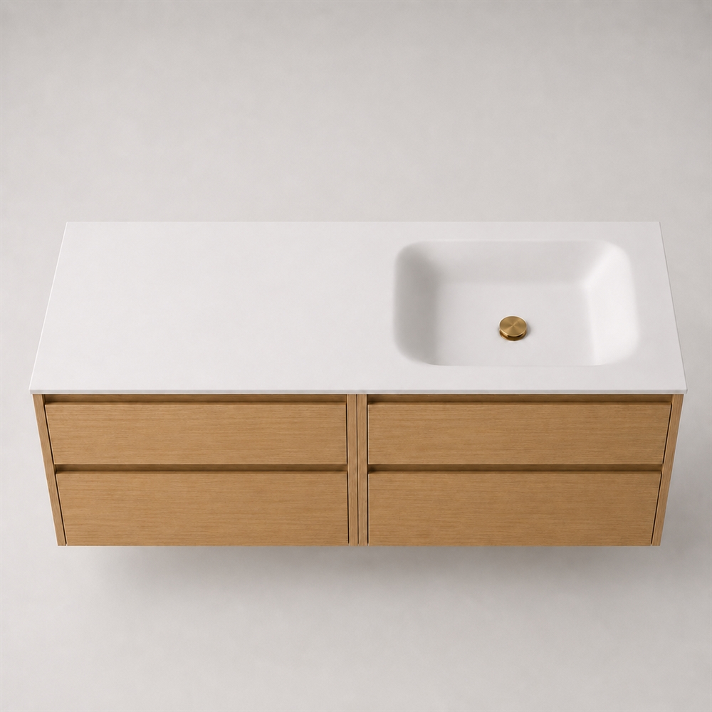 Corian badrumsskiva 162 cm inkl. Lux-handfat, höger, Glacier White