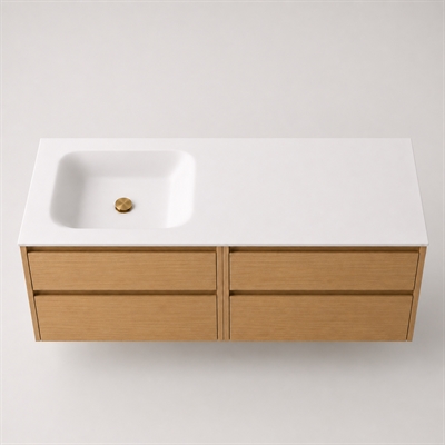 Corian badrumsskiva 162 cm inkl. Lux-handfat, vänster, Glacier White