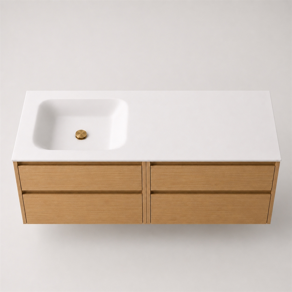Corian badrumsskiva 162 cm inkl. Lux-handfat, vänster, Glacier White